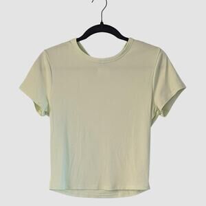 Athleta Ribbed Crop Tee L Chartreuse Green Short Sleeve Crew Neck